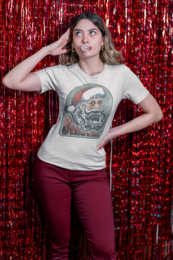Don't Stop Believin' T-Shirt, Hippie Santa T-Shirt, Santa believe T-Shirt, Santa T-Shirt, Christmas T-Shirt