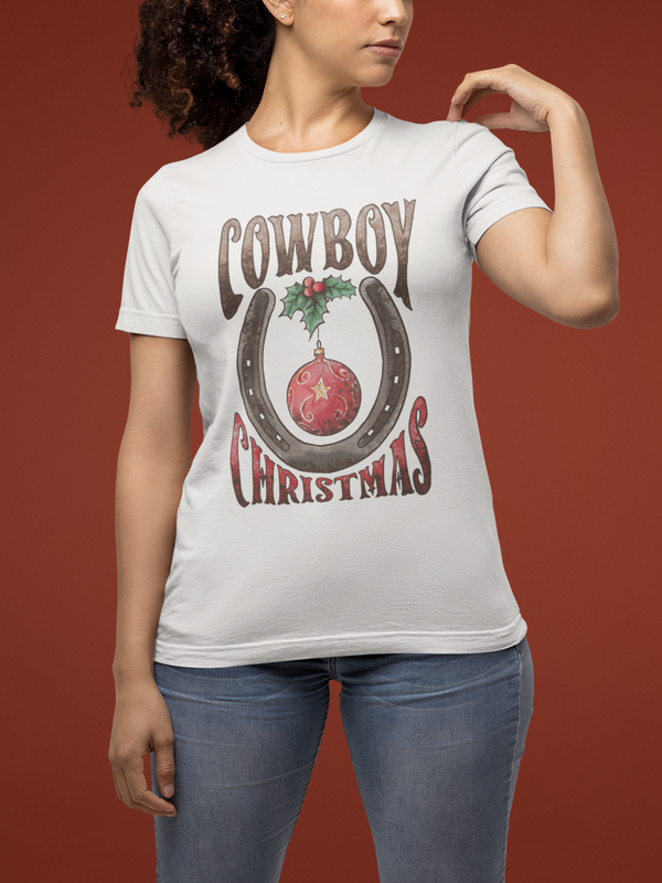 Christmas Cowboy T-Shirt, Western T-Shirt, Christmas T-Shirt, Christmas horseshoe