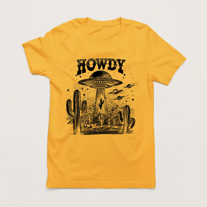 Women's Western T-Shirt - HOWDY UFO & Cactus Design