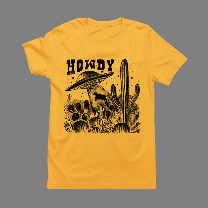 Women's Western T-Shirt - HOWDY UFO & Cow Abduction Design