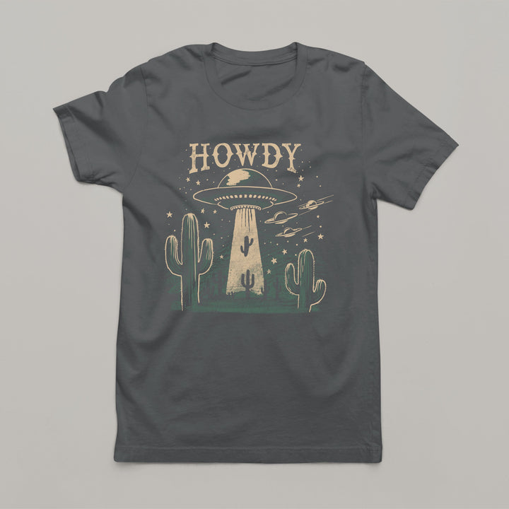 Women's Western T-Shirt - NOWDY UFO & Cactus Abduction Design