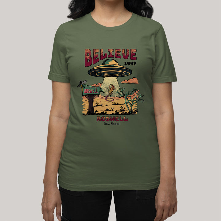 UFO T-Shirt - Believe Roswell New Mexico 1947