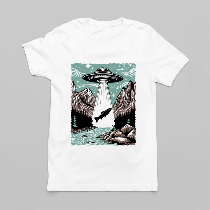 T-Shirt - UFO Abducting Trout Design