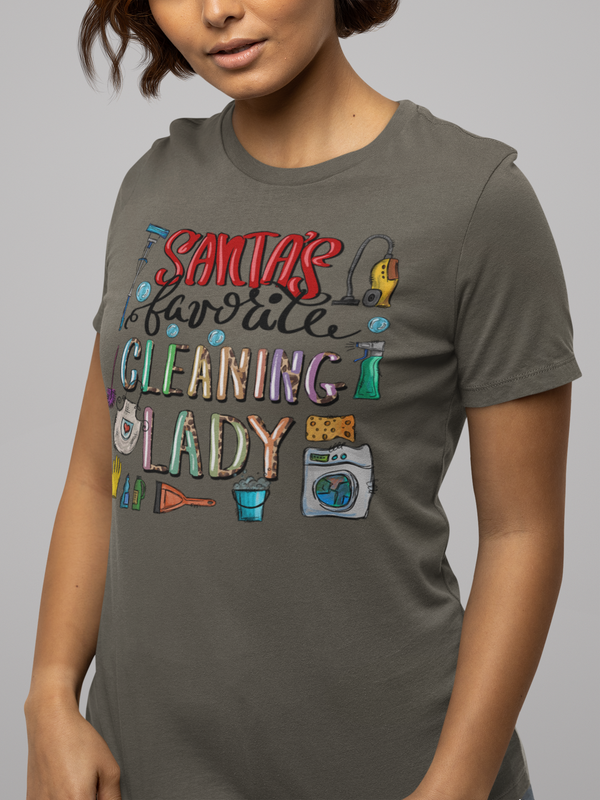 Santa's Favorite Cleaning Lady T-Shirt, Cleaning Lady T-shirt, Christmas t-shirt, Half Leopard Letter