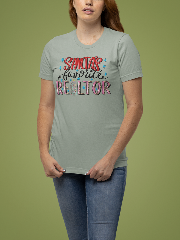 Santa's Favorite Realtor T-shirt, Boho Realtor T-shirt, Christmas T-shirt, Realtor T-shirt, Half Leopard Realtor T-shirt