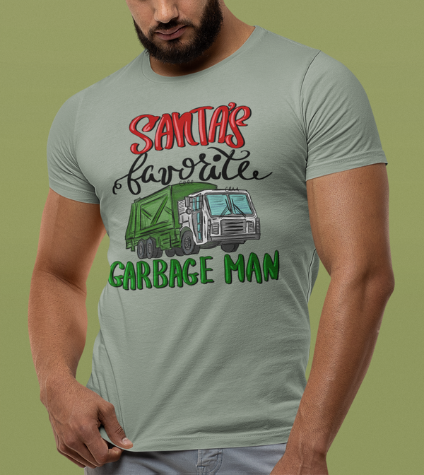 Santa's Favorite Garbage Man T-shirt, Christmas Truck T-shirt, Trash Man T-shirt, Xmas Garbage Trucks, Dump Truck