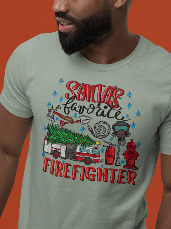 Santa's Favorite Firefighter T-shirt, Firefighter T-shirt, Fire Truck T-shirt, Christmas T-shirt