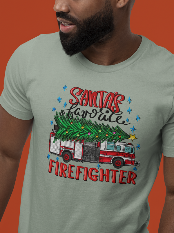 Santa's Favorite Firefighter T-shirt, Firefighter T-shirt, Fire Fighter T-shirt, Fire Truck t-shirt, Christmas t-shirt