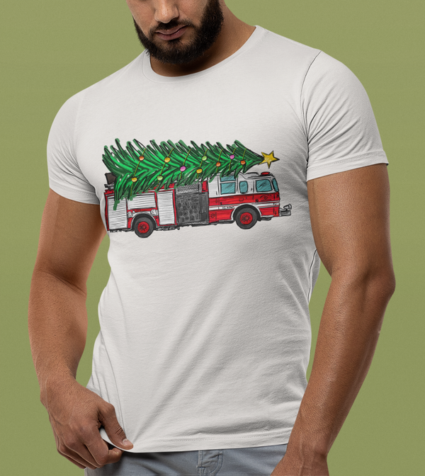 American Christmas Fireman T-Shirt, Firefighter T-Shirt, Christmas Fire Truck T-Shirt