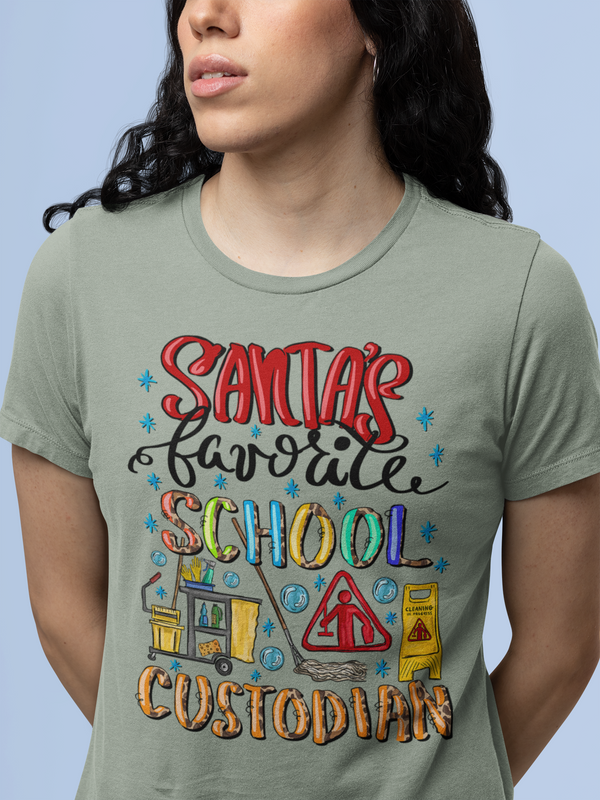 Santa's Favorite School Custodian T-shirt, Teacher T-shirt, School T-shirt, Christmas Custodian T-shirt, Custodian T-shirt, Gift for Custodian