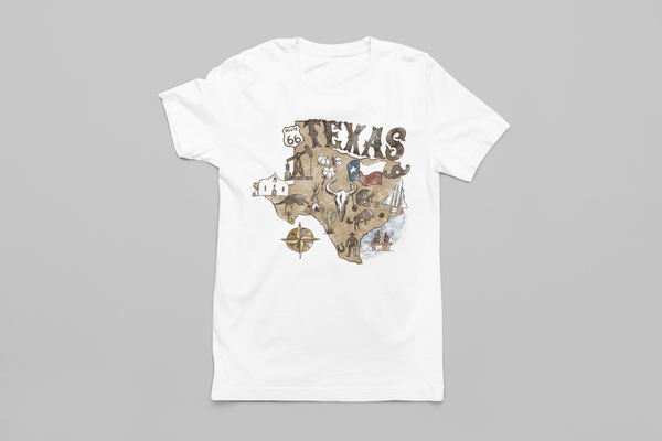 Texas State with State symbols t-shirt