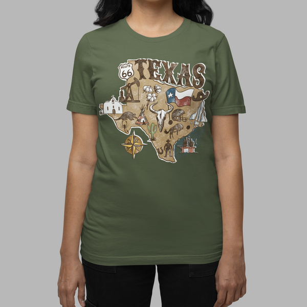 Texas State with State symbols women t-shirt