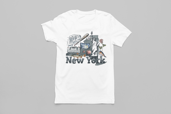 New York State with State symbols women t-shirt