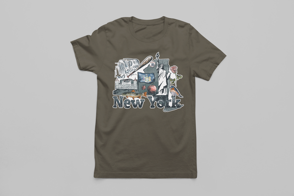 New York State with state symbols t-shirt
