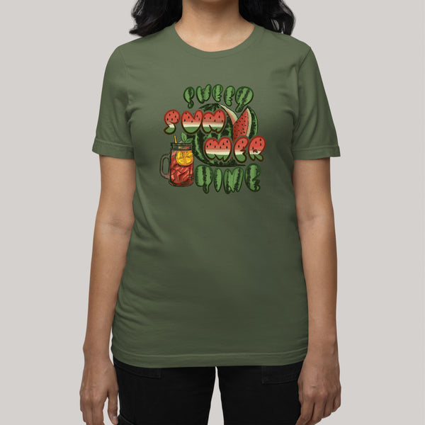 Sweet Summer Time Vibes: Women's Patriotic T-Shirt with Watermelon and Lemonade