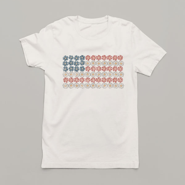 Floral Glory. Women's American Flag Patriotic T-Shirt