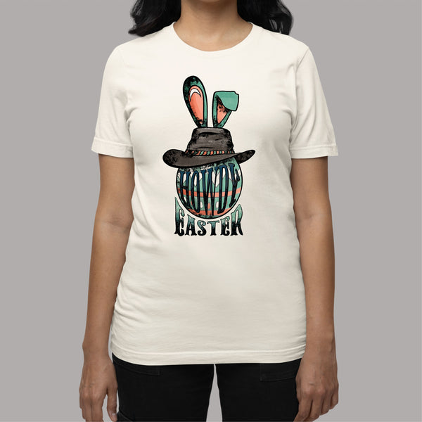 Howdy Easter: Women's Cowboy Patriotic T-Shirt with Easter Egg