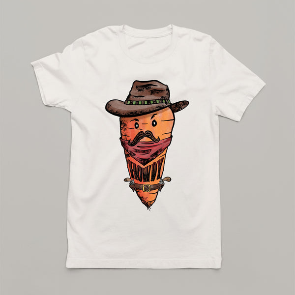 Howdy Easter Vibes: Women's Cowboy Patriotic T-Shirt with Carrot Cowboy