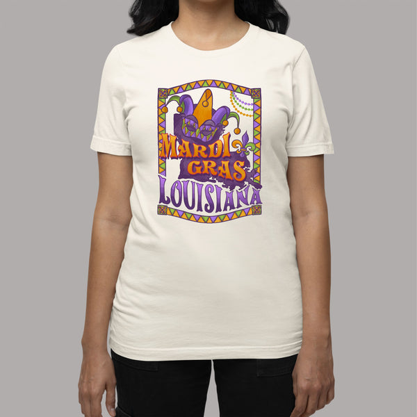 Mardi Gras Louisiana: Women's Cowboy Patriotic T-Shirt with Louisiana Silhouette