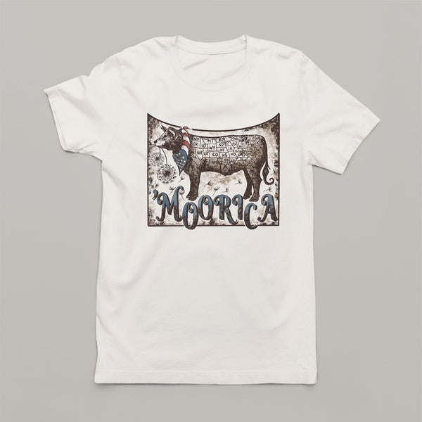 Moo-rica Patriot: Women's Farm Patriotic T-Shirt with Patriotic Cow
