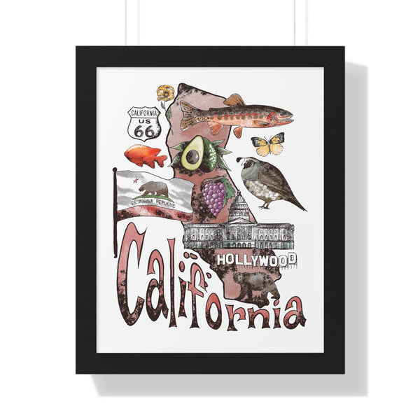 California Patriotic Framed Poster with State Symbols