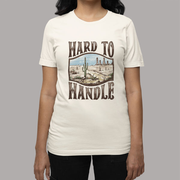 Hard to Handle: Women's Country Western Patriotic T-Shirt with Prairie Landscape