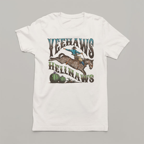 Yeehaws & Hellnaws: Women's Country Western Patriotic T-Shirt with Rodeo Cowboy