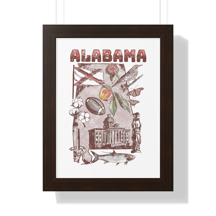 Alabama Patriotic Framed Poster with State Symbols