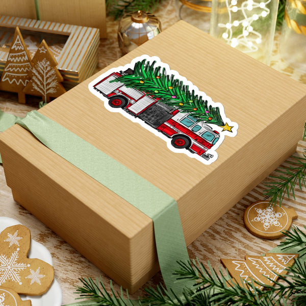 Fire Truck Spruce Stickers, Firefighter Stickers, Christmas Stickers