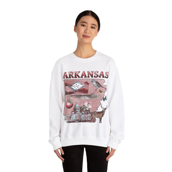 Arkansas Patriotic Women's Crewneck Sweatshirt with State Symbols & State Flag