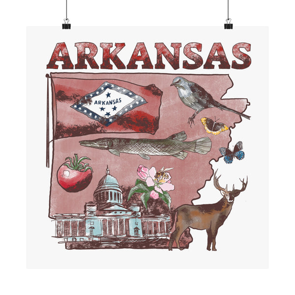 Arkansas Patriotic Matte Posters with State Symbols & State Flag