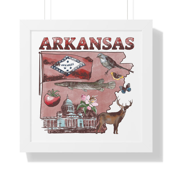 Arkansas Patriotic Framed Poster with State Symbols & State Flag