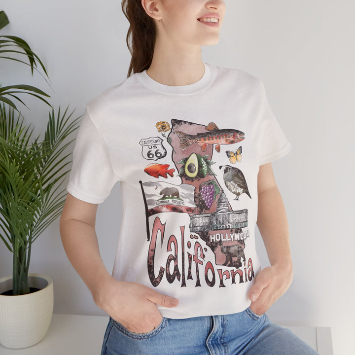 California Patriotic Women's T-Shirt with State Symbols