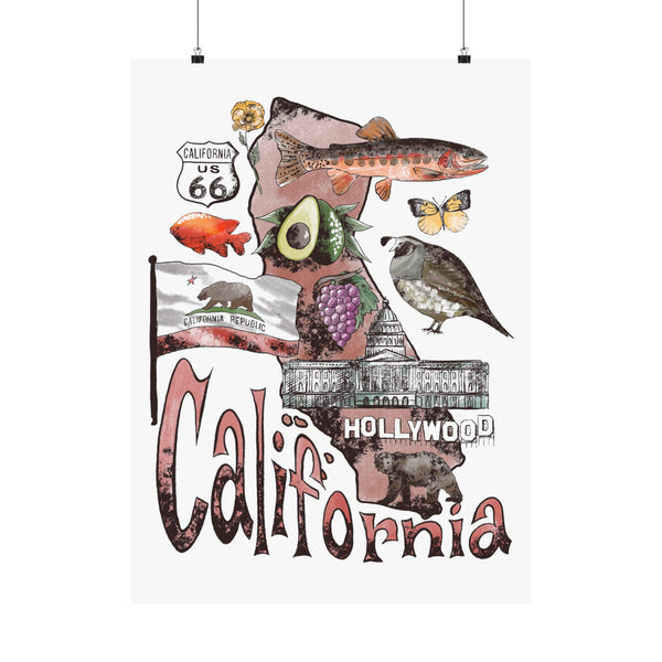 California Patriotic Matte Poster with State Symbols