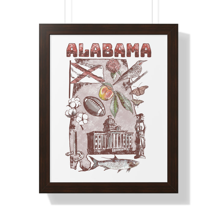 Alabama Patriotic Framed Poster with State Symbols