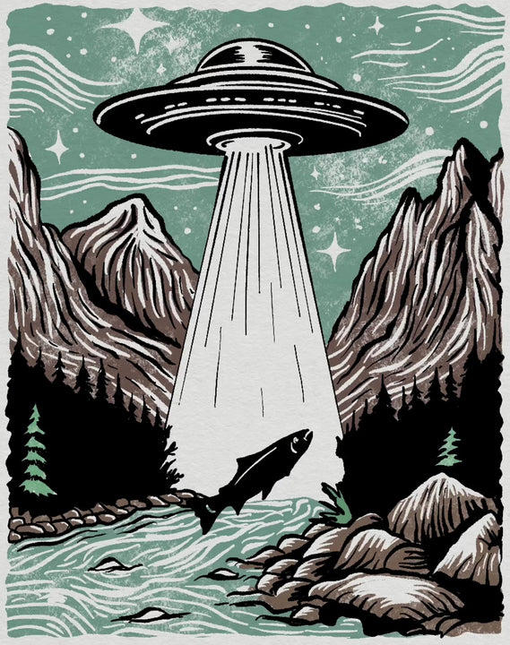 T-Shirt - UFO Abducting Trout Design