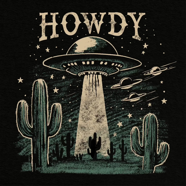 Women's Western T-Shirt - NOWDY UFO & Cactus Abduction Design