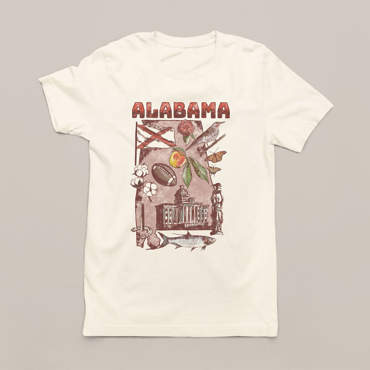 Vintage White Alabama Patriotic Vintage White Women's T-Shirt with State Symbols