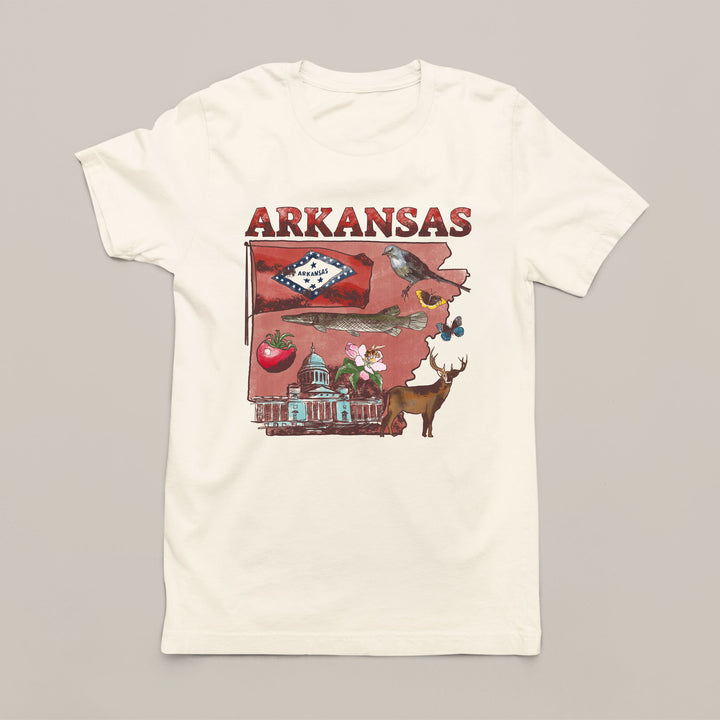 Arkansas Women's T-Shirt with State Symbols & State Flag