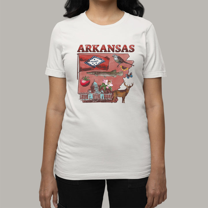 Arkansas Women's T-Shirt with State Symbols & State Flag