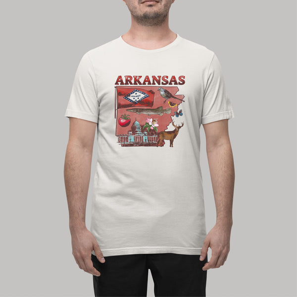 Arkansas Patriotic Men's T-shirt with State Symbols & State Flag