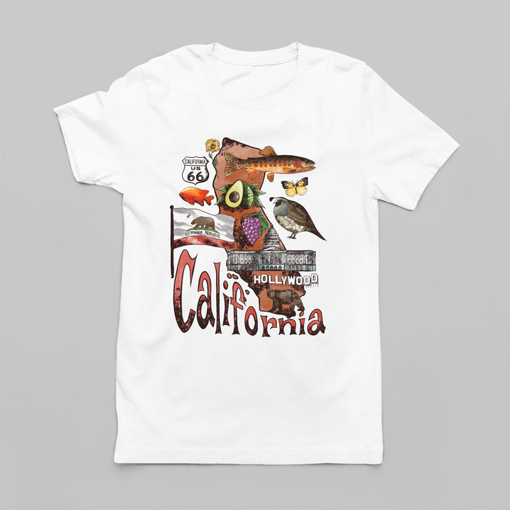 California Patriotic Women's T-Shirt with State Symbols