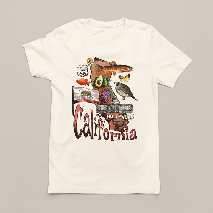 California Patriotic Women's T-Shirt with State Symbols