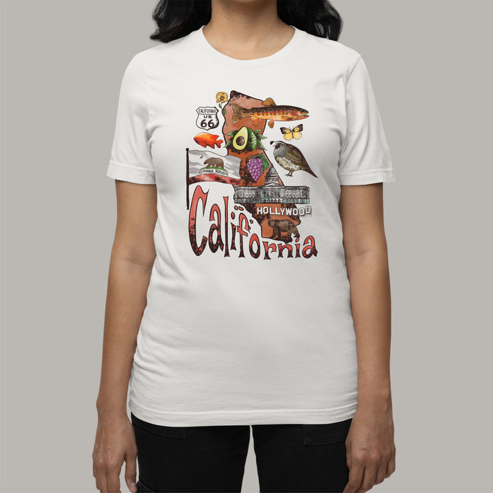 California Patriotic Women's T-Shirt with State Symbols