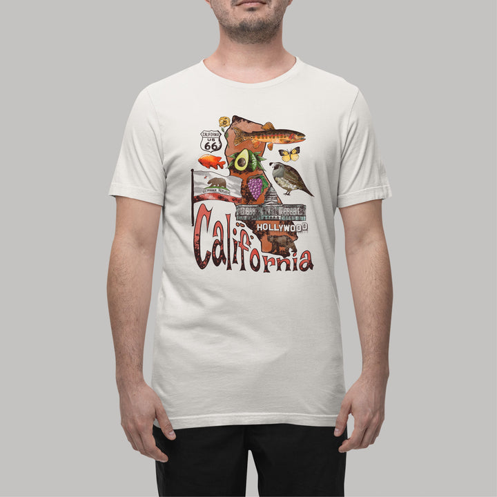 California Patriotic Men's T-Shirt with State Symbols